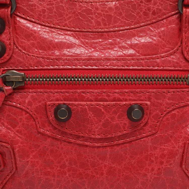 Pre Owned Balenciaga Motorcycle City Mini Giant 12 Hardware Red Leather Tote
