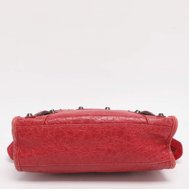 Pre Owned Balenciaga Motorcycle City Mini Giant 12 Hardware Red Leather Tote