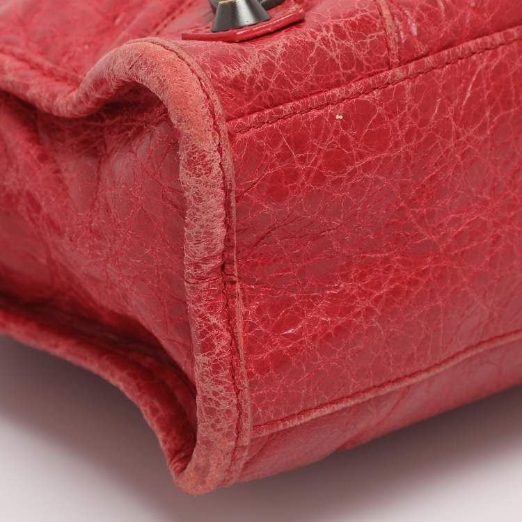 Pre Owned Balenciaga Motorcycle City Mini Giant 12 Hardware Red Leather Tote