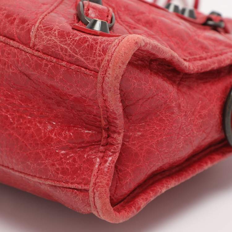 Pre Owned Balenciaga Motorcycle City Mini Giant 12 Hardware Red Leather Tote