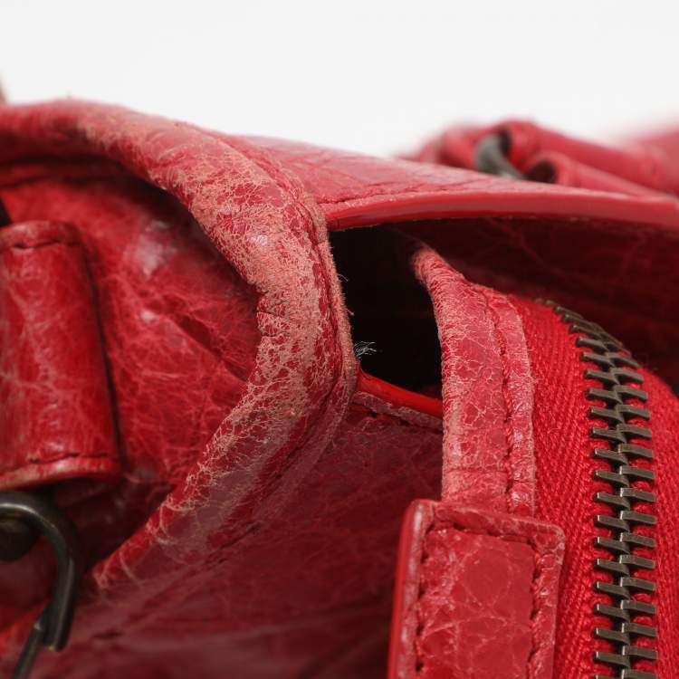 Pre Owned Balenciaga Motorcycle City Mini Giant 12 Hardware Red Leather Tote