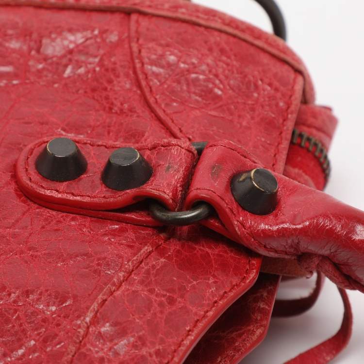 Pre Owned Balenciaga Motorcycle City Mini Giant 12 Hardware Red Leather Tote