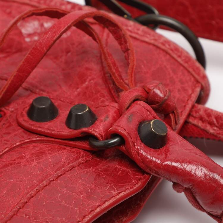 Pre Owned Balenciaga Motorcycle City Mini Giant 12 Hardware Red Leather Tote