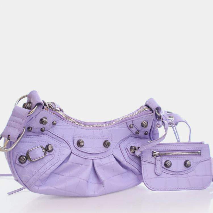 مملوكة مسبقًا Balenciaga Purple Embossed Crocodile Le Cagole XS
