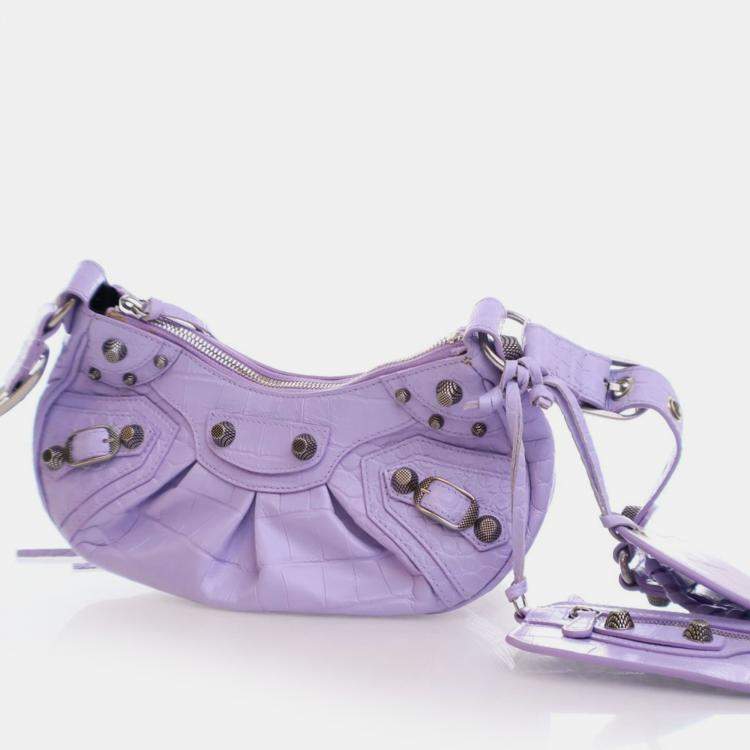 مملوكة مسبقًا Balenciaga Purple Embossed Crocodile Le Cagole XS