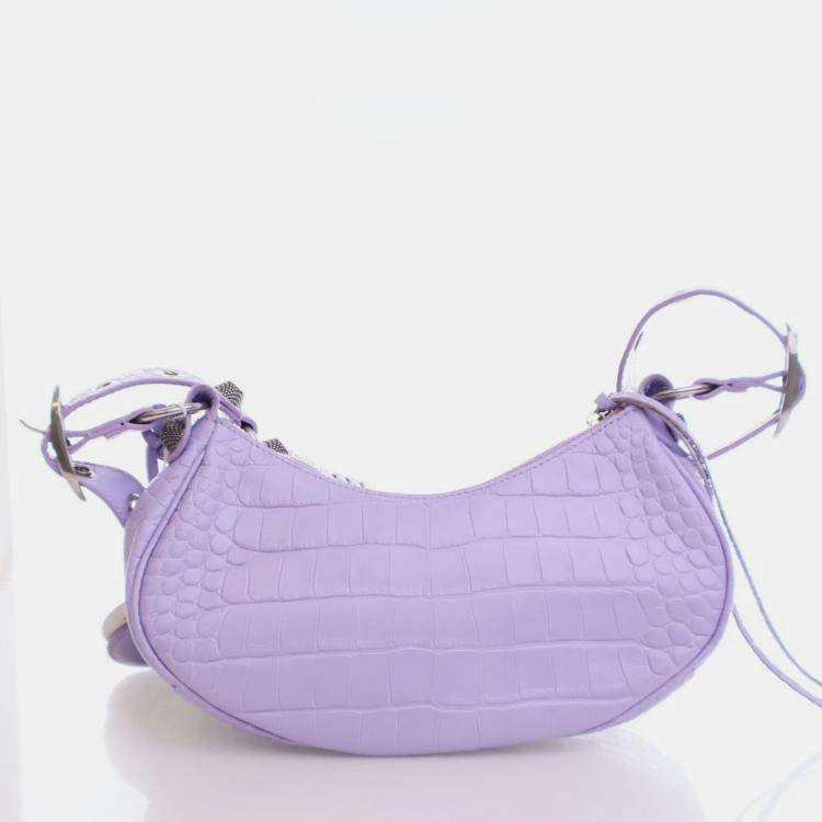 مملوكة مسبقًا Balenciaga Purple Embossed Crocodile Le Cagole XS