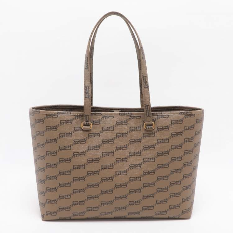 Pre Owned حقيبة بالنسياغا توت كانفاس مغلفة بنقش بني/بيج متوسط