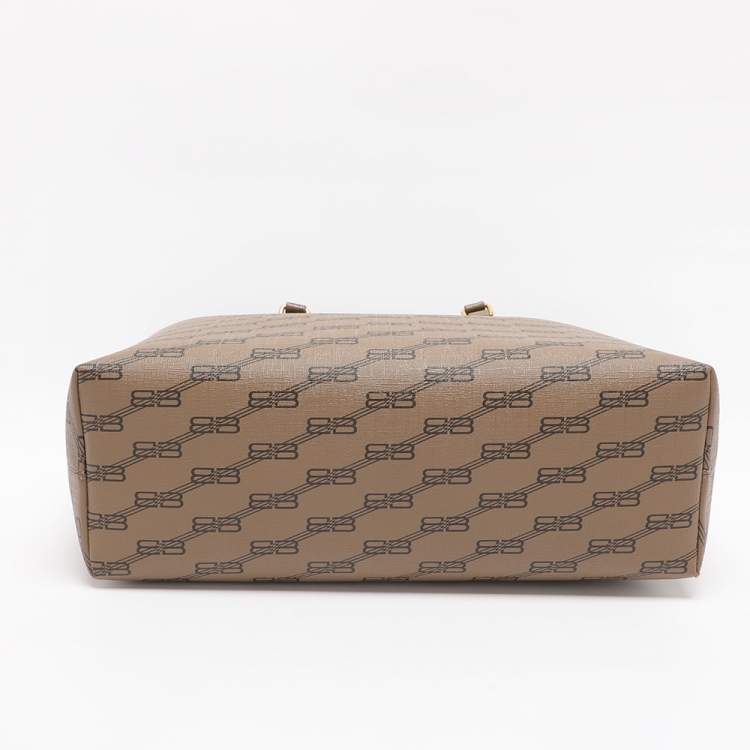 Pre Owned حقيبة بالنسياغا توت كانفاس مغلفة بنقش بني/بيج متوسط