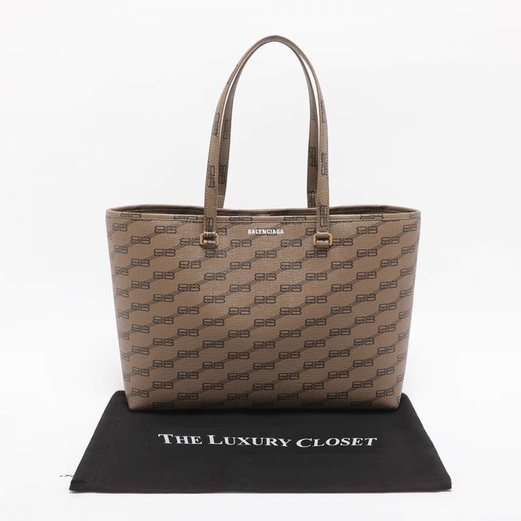 Pre Owned حقيبة بالنسياغا توت كانفاس مغلفة بنقش بني/بيج متوسط