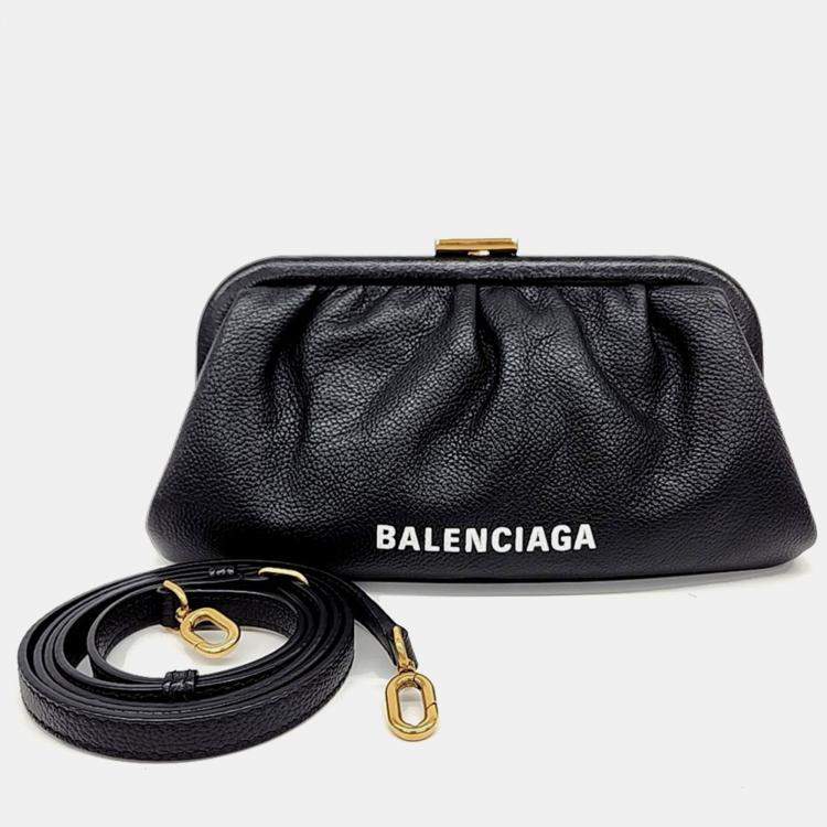 Pre Owned Balenciaga Black Leather Cloud XS Clutch Bag