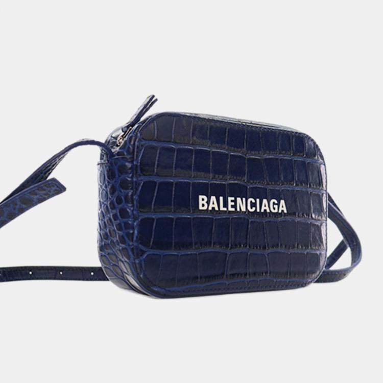 Pre Owned Balenciaga Blue XS Embossed Leather Everyday Camera Bag