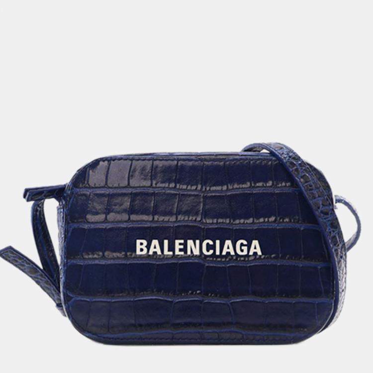 Pre Owned Balenciaga Blue XS Embossed Leather Everyday Camera Bag