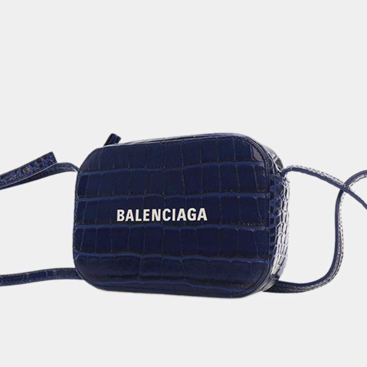 Pre Owned Balenciaga Blue XS Embossed Leather Everyday Camera Bag