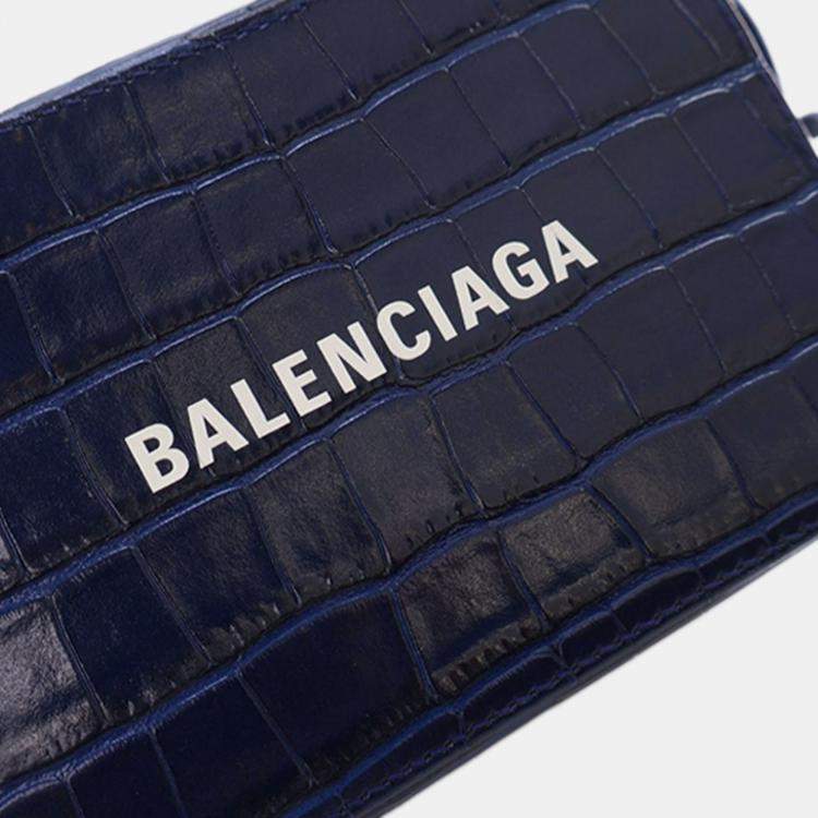 Pre Owned Balenciaga Blue XS Embossed Leather Everyday Camera Bag