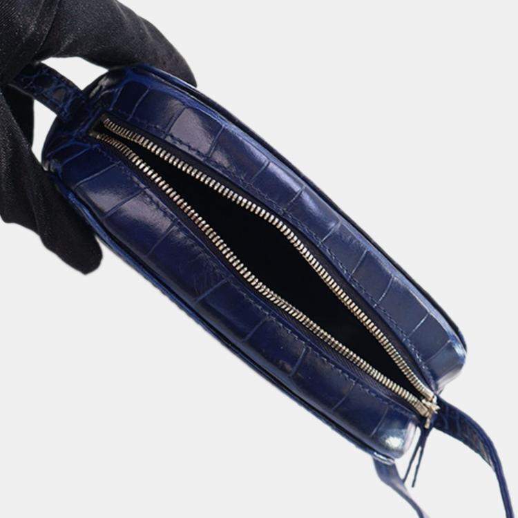 Pre Owned Balenciaga Blue XS Embossed Leather Everyday Camera Bag