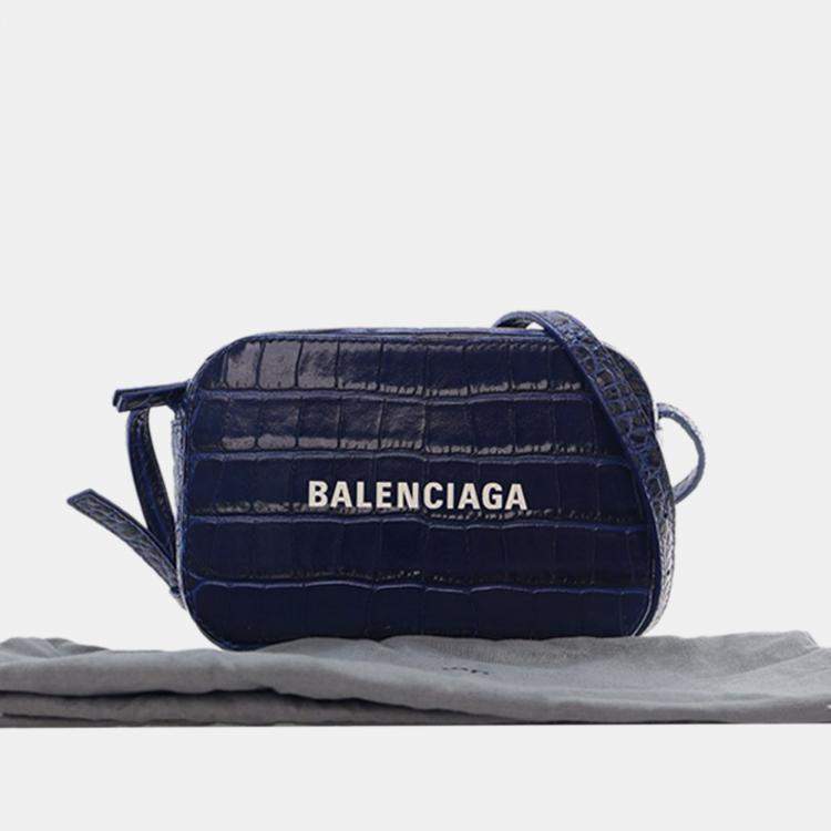 Pre Owned Balenciaga Blue XS Embossed Leather Everyday Camera Bag