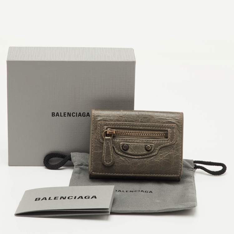 Pre Owned Balenciaga Le City Mini Grey Leather Compact Wallet