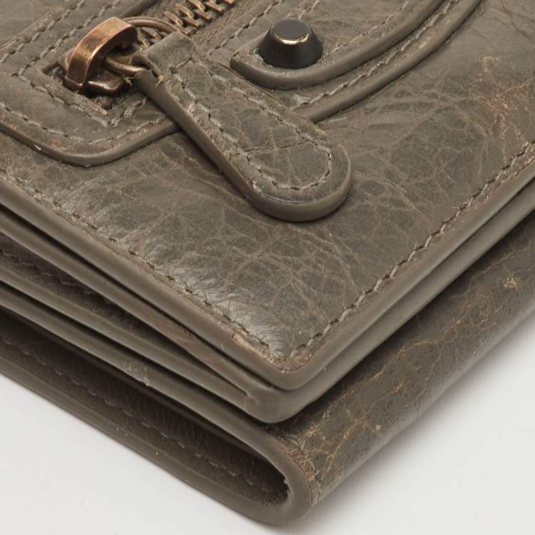 Pre Owned Balenciaga Le City Mini Grey Leather Compact Wallet