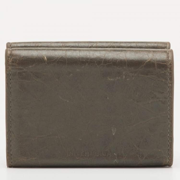 Pre Owned Balenciaga Le City Mini Grey Leather Compact Wallet