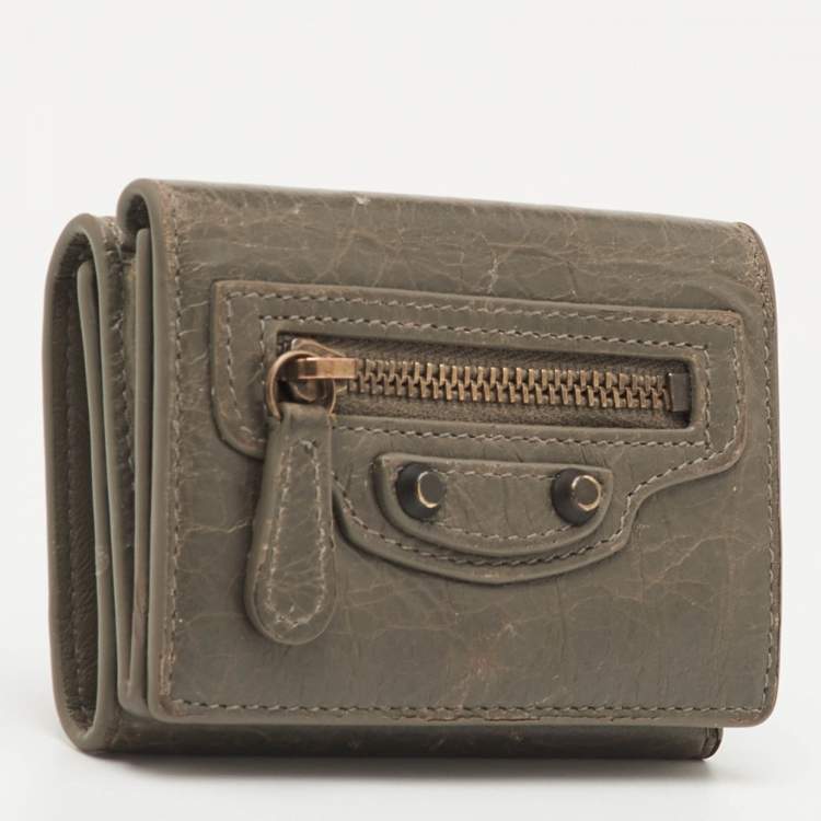 Pre Owned Balenciaga Le City Mini Grey Leather Compact Wallet