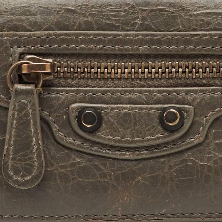 Pre Owned Balenciaga Le City Mini Grey Leather Compact Wallet