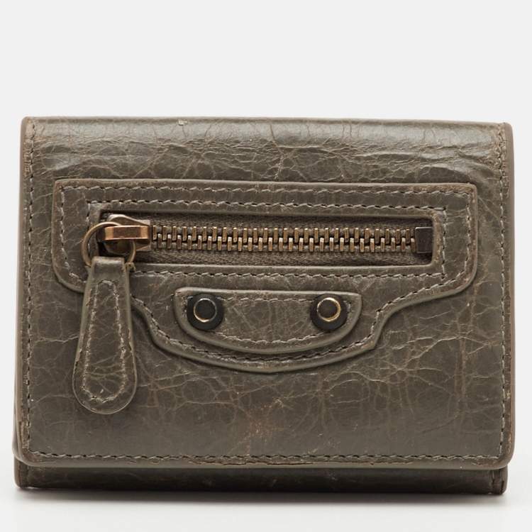 Pre Owned Balenciaga Le City Mini Grey Leather Compact Wallet