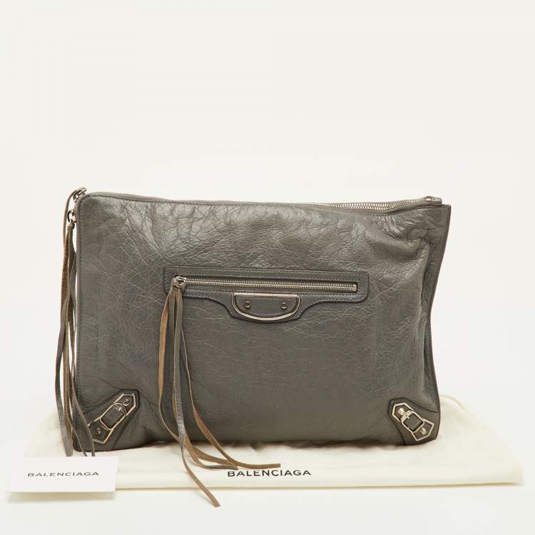 Pre Owned Balenciaga Classic City Grey Leather Giant 12 SH Edge Zip Pouch