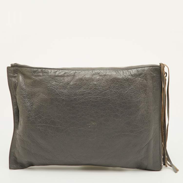 Pre Owned Balenciaga Classic City Grey Leather Giant 12 SH Edge Zip Pouch