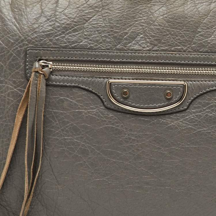 Pre Owned Balenciaga Classic City Grey Leather Giant 12 SH Edge Zip Pouch