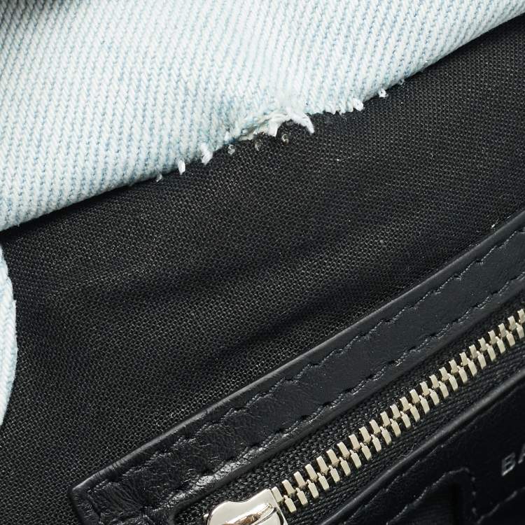 Pre Owned Balenciaga Crystals Neo Cagole Light Blue Denim Bag