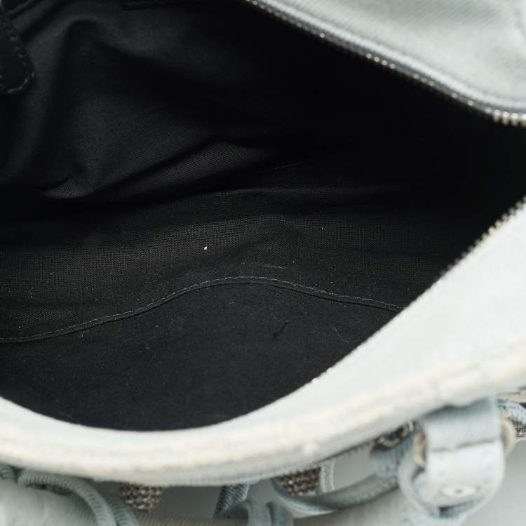 Pre Owned Balenciaga Crystals Neo Cagole Light Blue Denim Bag