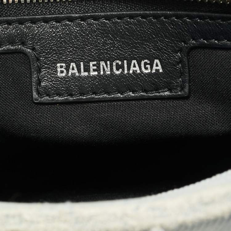 Pre Owned Balenciaga Crystals Neo Cagole Light Blue Denim Bag