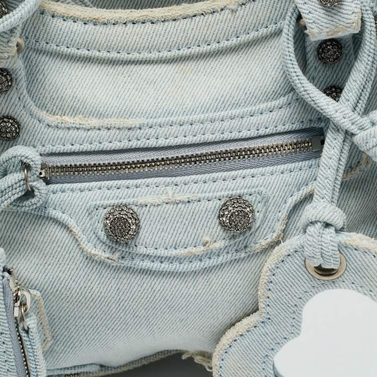 Pre Owned Balenciaga Crystals Neo Cagole Light Blue Denim Bag