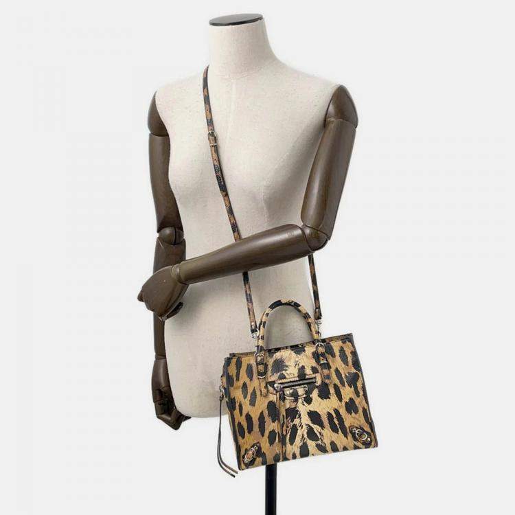 Pre Owned Balenciaga Paper Leopard Pattern Brown Leather Size Mini