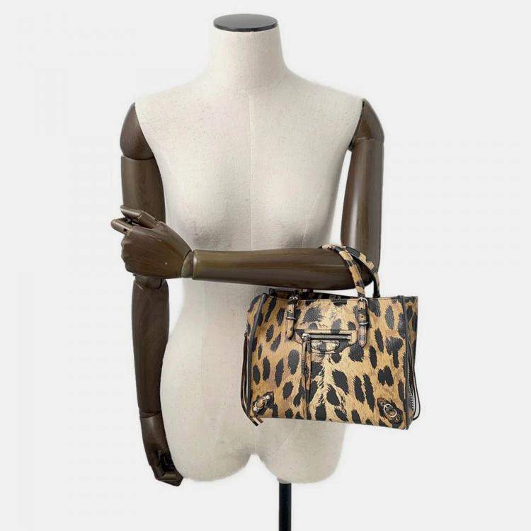 Pre Owned Balenciaga Paper Leopard Pattern Brown Leather Size Mini