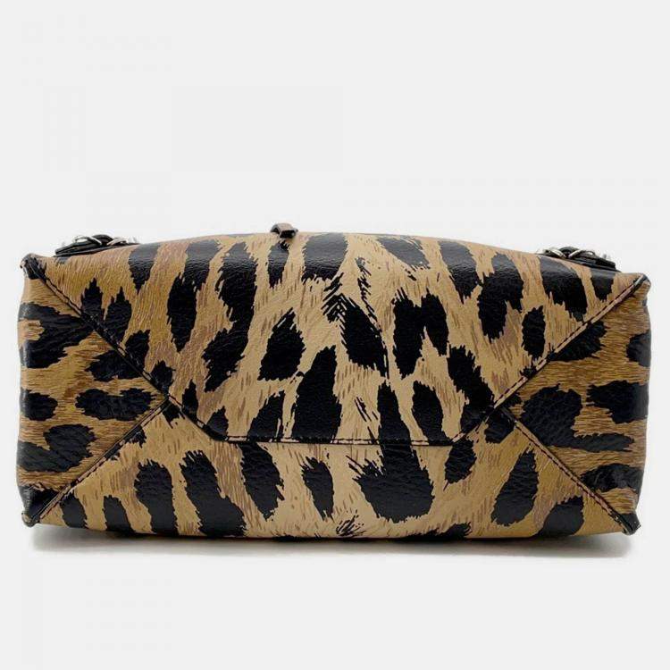 Pre Owned Balenciaga Paper Leopard Pattern Brown Leather Size Mini