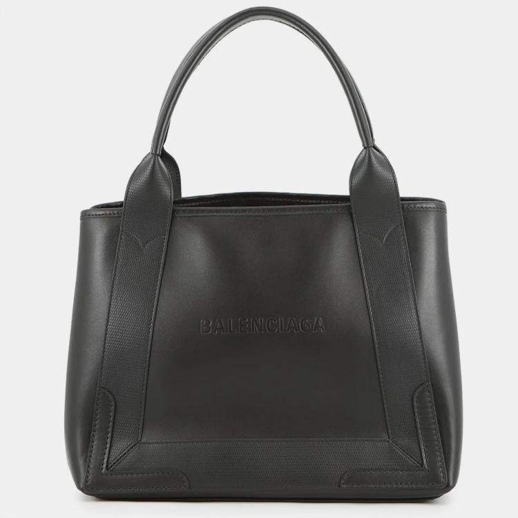 Pre Owned Balenciaga Black Cabas Punching Logo Tote Bag Black Leather Size S