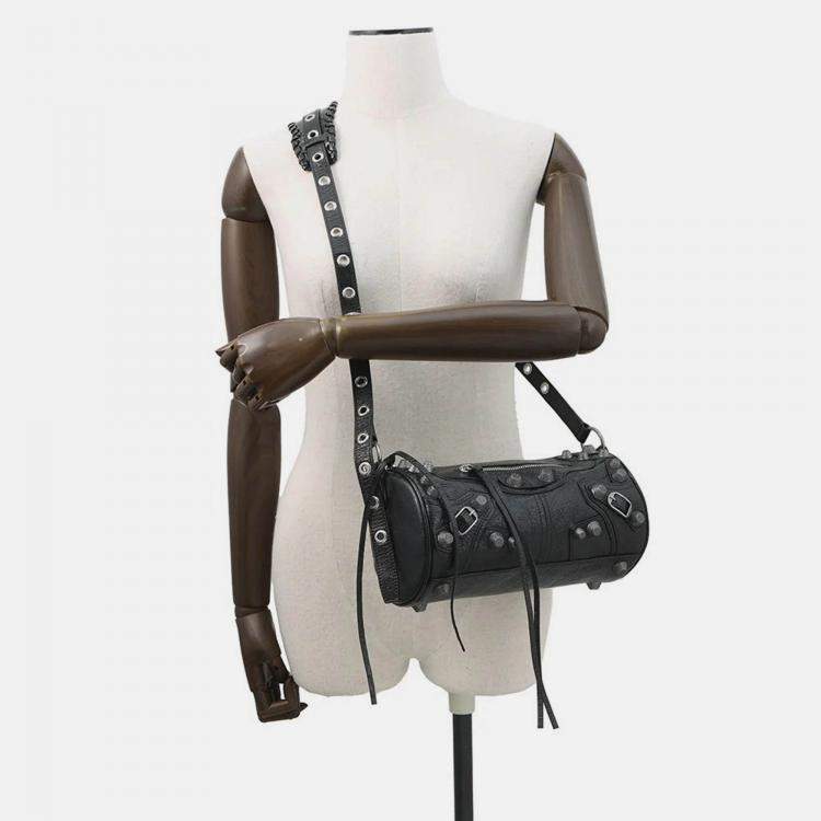 Pre Owned Balenciaga Le Cagoule Cylinder Shoulder Bag Black Leather