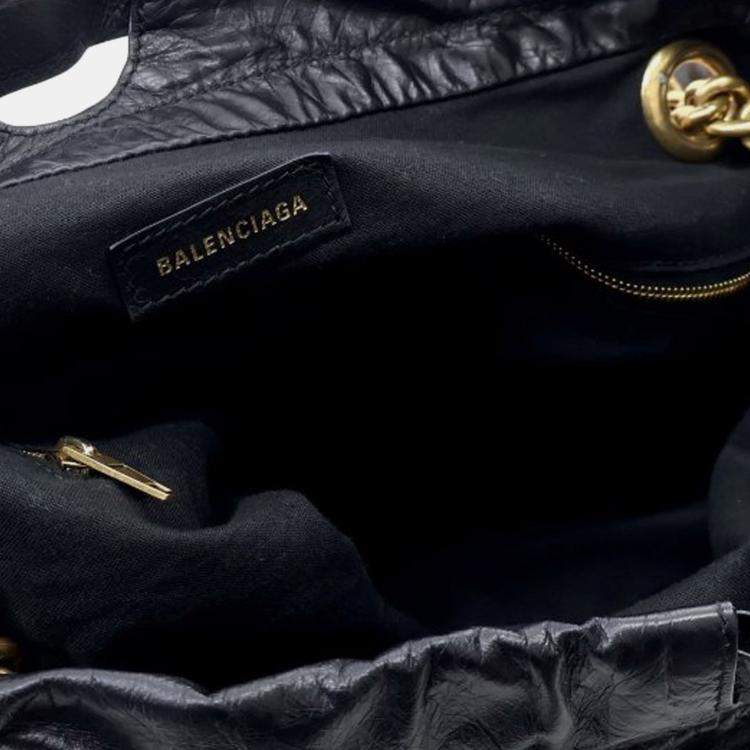 Pre Owned Balenciaga Black Medium Calfskin Crush Tote