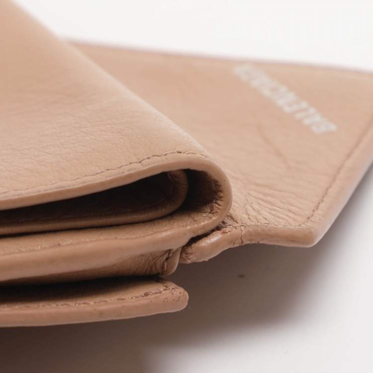 Pre Owned Balenciaga Papier Mini Beige Leather Card Case