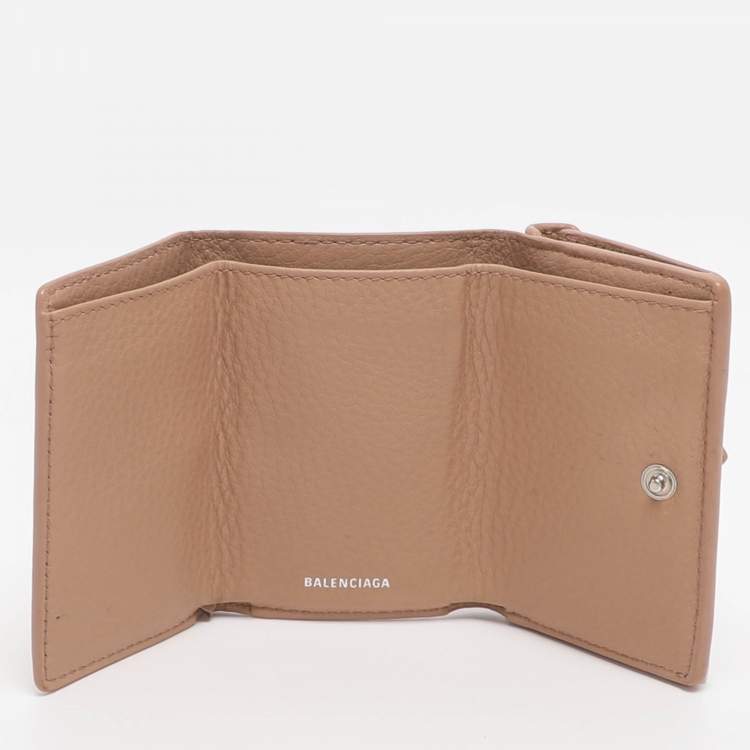 Pre Owned Balenciaga Papier Mini Beige Leather Card Case