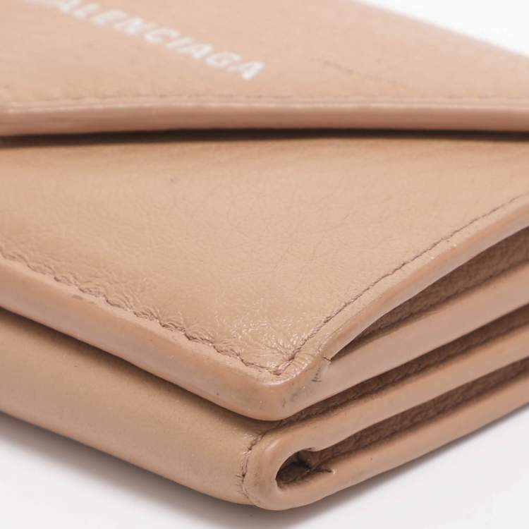 Pre Owned Balenciaga Papier Mini Beige Leather Card Case