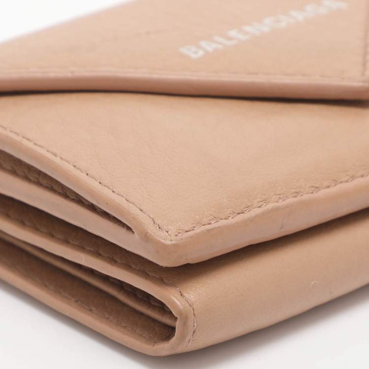 Pre Owned Balenciaga Papier Mini Beige Leather Card Case