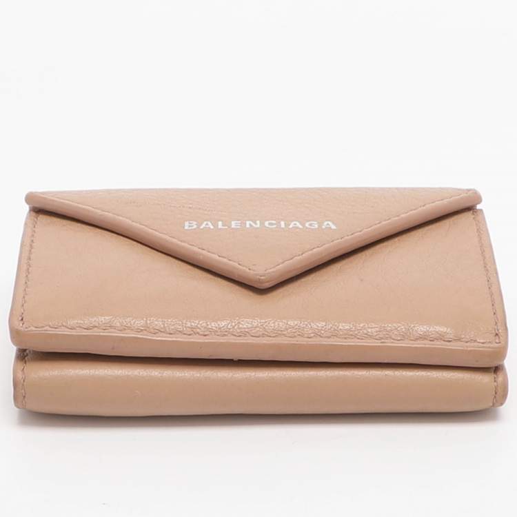 Pre Owned Balenciaga Papier Mini Beige Leather Card Case