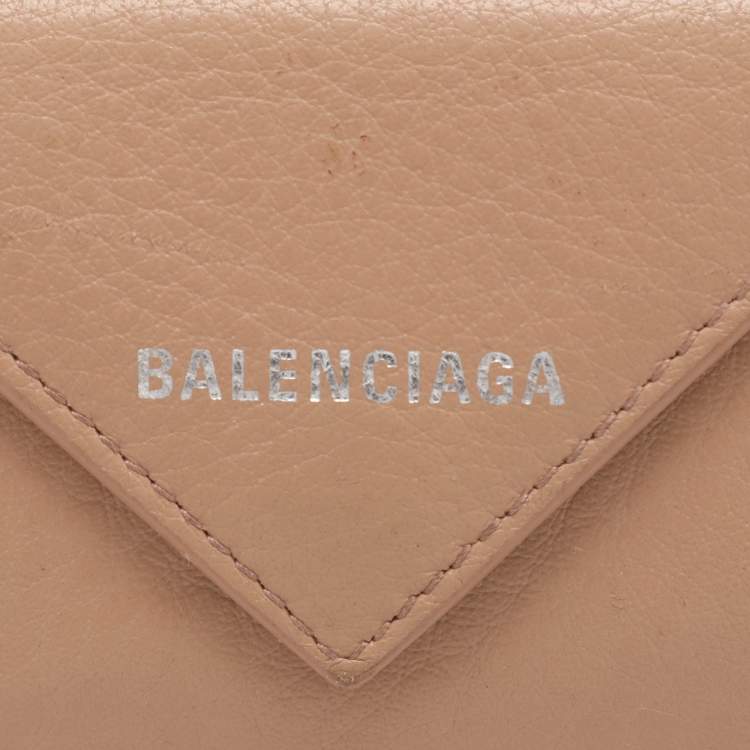 Pre Owned Balenciaga Papier Mini Beige Leather Card Case