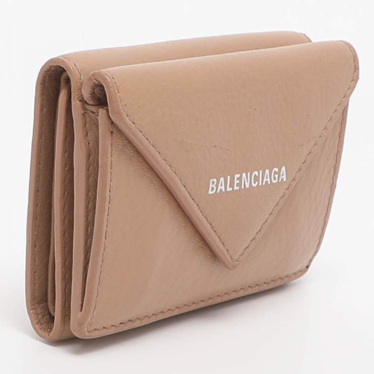 Pre Owned Balenciaga Papier Mini Beige Leather Card Case