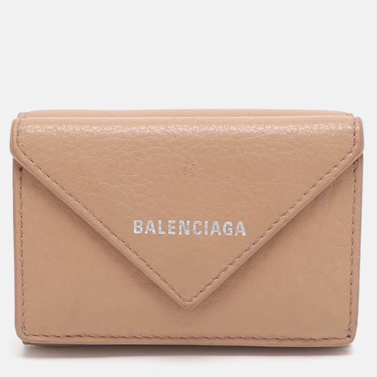 Pre Owned Balenciaga Papier Mini Beige Leather Card Case