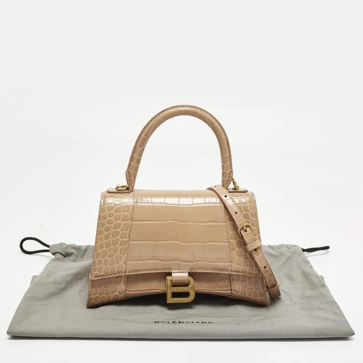 مملوكة مسبقًا Balenciaga Hourglass Small Beige Croc Embossed Leather Top Handle Bag