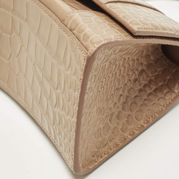 مملوكة مسبقًا Balenciaga Hourglass Small Beige Croc Embossed Leather Top Handle Bag