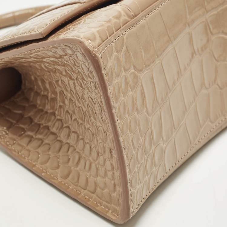 مملوكة مسبقًا Balenciaga Hourglass Small Beige Croc Embossed Leather Top Handle Bag